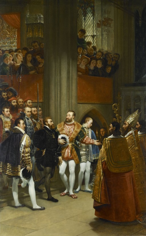 Charles V received by François 1st at the abbey of Saint-Denis in 1540. Baron Antoine-Jean GROS louvre louvremuseum francois1er francisi charlesquint charlesv emperor king dress clothes clothing black colors renaissance entertainment xvi 16th spain france fashion communication politics politicalcommunication influencer duel competition guide culture history paris